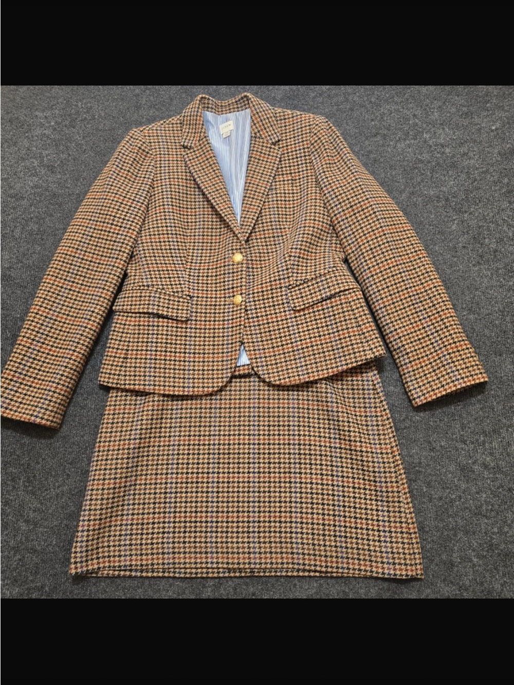 J. Crew Brown Houndstooth Wool-Blend Blazer & Skirt Set - Picture 7 of 7